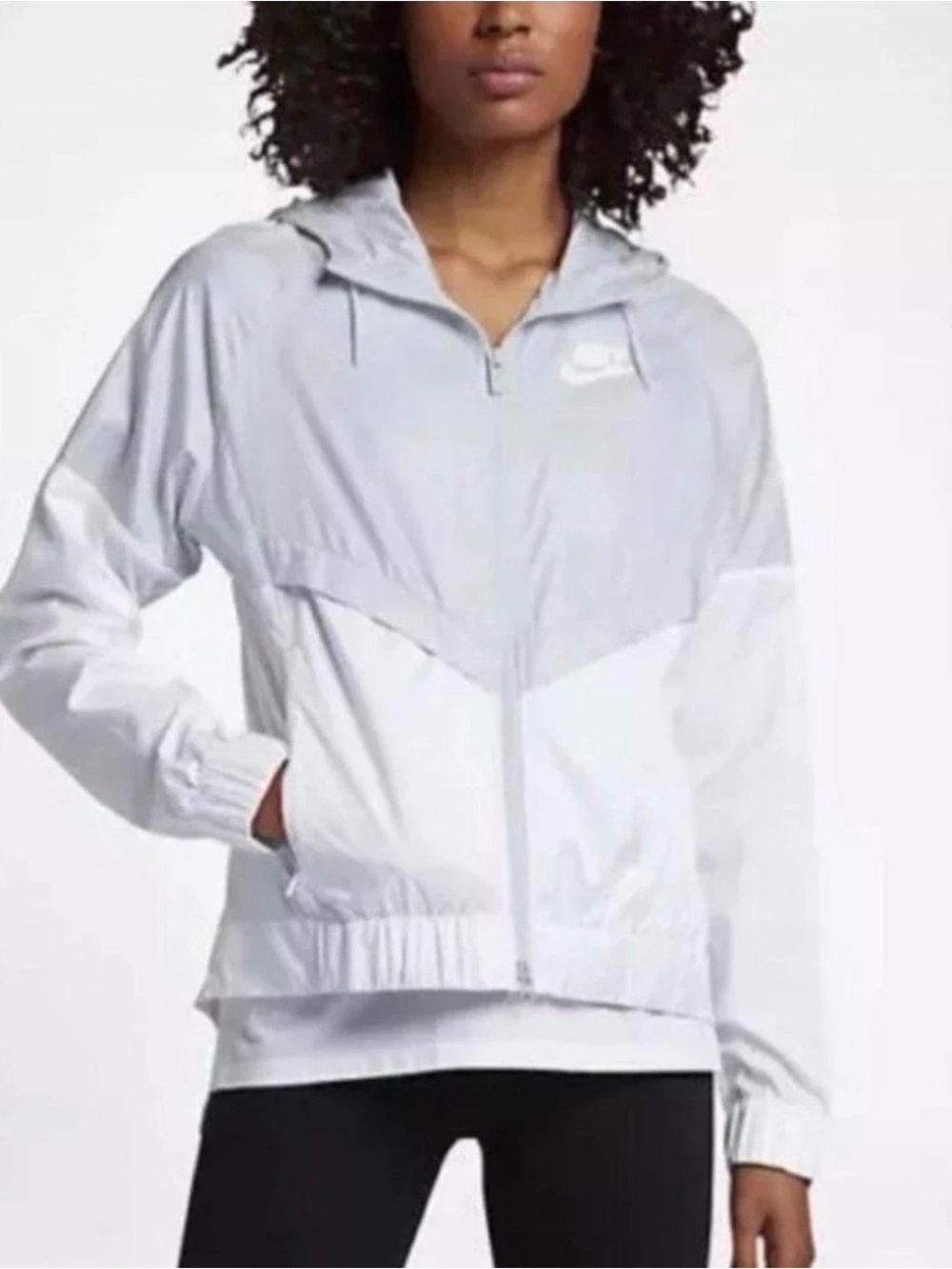 Nike Women's Gray and White Hooded Windbreaker Jacket